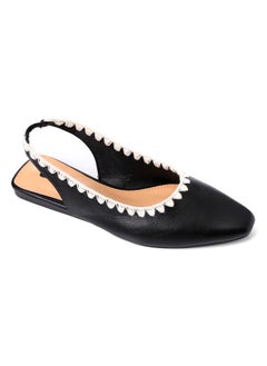 Buy White Stitching For A Sling Back Slip On Black Leather Flats in Egypt