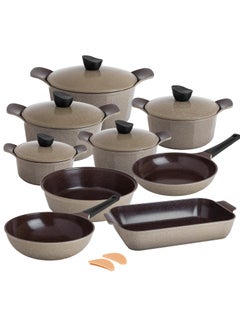 اشتري Joel Granite Cookware Set 16 Pieces Light Brown Color في السعودية