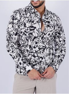 Buy Men’s Autumn Printed Shirt Long Sleeves Collared – Off White in UAE