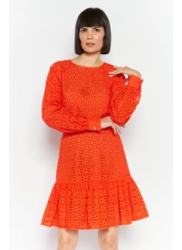 اشتري Women Textured Mini Dress, Orange في الامارات