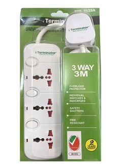 اشتري Terminator TPB 213SA-3M 3 Way Universal Power Extension Socket with Cable, m Cable Length, White ESMA Approved في الامارات