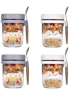 Buy 4 Pack 350ml Glass Jars for Overnight Oats Overnight Oats Containers with Lids and Spoons in UAE