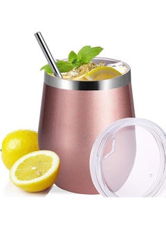 Buy Insulated Wine Tumbler with Lid, Double Wall Stainless Steel Stemless Insulated Wine Glass 12oz, Durable Insulated Coffee Mug, for Champaign, Cocktail, Beer, Office in UAE