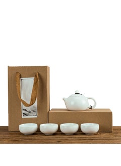 Buy 5-Piece Teacups and Teapot Gift Box Set for Outdoor and Camping White in UAE