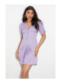 Buy Lilac Spot Satin Button Front Mini Dress in UAE