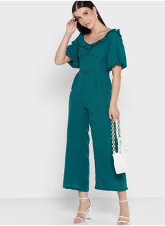 Buy Frill Neck Puff Sleeve Detail Jumpsuit in UAE