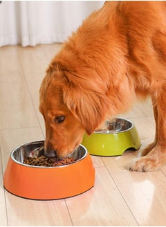 Buy Colored Stainless Steel Anti-Skid Pet Bowls – Food Grade Water & Food Bowl for Dogs and Cats (XS-210ml, Orange) in UAE