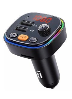 Buy Bluetooth5.0 FM Transmitter for Car,Bluetooth Car Adapter with Dual USB Charging Car Charger MP3 Player Support TF Card & USB Disk, 7 Colors Led Backlit Light, Hands Free Calling in Saudi Arabia