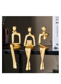 اشتري Golden Abstract Thinker Art Enhances Home Living Room Office with Elegant Resin Decor Set of 3 في السعودية