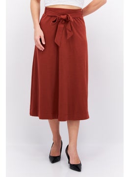 اشتري Women Solid Belted Midi Skirts, Brown في الامارات