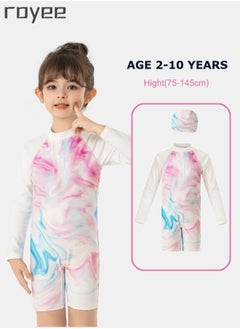 اشتري Girls Split Long Sleeved one piece Swimming Wear With Swim Cap Suit for Toddler/Junior/Youth Aged 2-12 Years girls， 0 formaldehyde, 0 bleach, and 0 fluorescent agent في السعودية