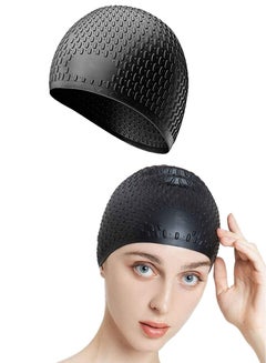 Buy Silicone Swim Cap with 3D Ergonomic Beautiful Design for Men, Girls, Ideal for Curly Short Medium Long Hair, Protecting Hair from Chlorine, Bacteria, Sand in the Water, Odorless And Comfortable in Saudi Arabia
