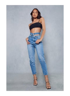 Buy Strap Waist Cut Out Straight Leg Jeans in Saudi Arabia