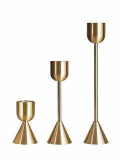 اشتري Brass Gold Candlestick Holder - Set of 3 Taper Candle Holder, Vintage Decorative Centerpiece for Table Mantel Wedding Housewarming Gift في الامارات