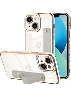 Buy Compatible for iPhone 13 Case with Strap Luxury Love Heart Plating Gold Bumper Phone Cover Adjustable Hand Strap Stand Holder, Full Body Protective Shockproof Cases for Women - White in Saudi Arabia