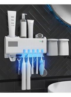 اشتري Toothbrush Holder Wall-mounted Adhesive Automatic Toothpaste Dispenser Space-saving Toothbrush Finisher with Dust Cover Cup and Drawer Cosmetics Finisher 4 Cups (no Need to Drill) في السعودية