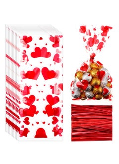 اشتري 120 Pieces Valentine Cello Bags Heart Printed Cellophane Wraps With 200 Pieces Twist Ties For Valentine'S Day Party Supplies Weddings Bridal Or Baby Shower في الامارات