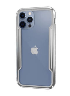 Buy iPhone 12 Pro Max Heavy Duty Defender Case Rugged Anti-Drop Clear Back Cover with Shockproof Hybrid Metal and TPU Bumper Frame Silver in UAE
