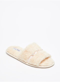 اشتري Pearl Studded Plush Slip On Bedroom Slides في الامارات