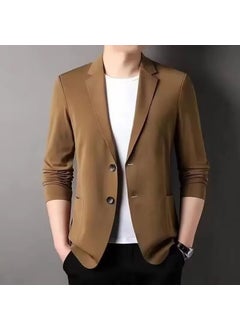 Buy 2024 Summer Lightweight Mens Blazer Ice Silk Casual Suit Jacket Brown in UAE