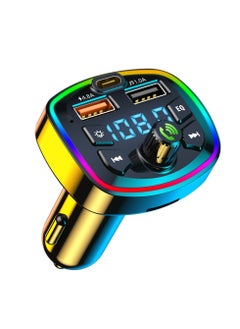 Buy Car MP3 Music Player BT5.0 FM Transmitter Radio Receiver Dual USB & PD Car Charger Adapter Hands-Free Calling Support TF Card/USB Drive Voltage Display in Saudi Arabia