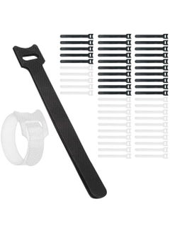 Buy 50 Piece Reusable Fastening Cable Ties Microfiber Cloth 6 Inch Hook and Loop Cord Black and White in UAE