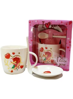 اشتري Love Mug Gift with lead and spoon Coffee Cup Husband Mug Girlfriend Mug Boyfriend Mug. في الامارات