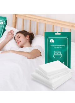 اشتري Disposable Bed Sheets Travel Sheets for Hotel Disposable Sheets for Bed Travel Bedding Cover Portable Sheet with 1Quilt Cover, 1 Sheet and 2 Pillowcase for Travel Business Trip Spa Hotel(4PCS a Set ) في الامارات