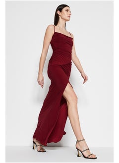 Buy Claret Red Knitted Evening Dress TPRSS22AE0112 in Egypt