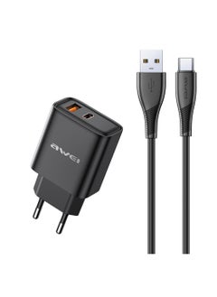 Buy Charger Awei PD81T-EU USB-A / USB-C + USB to USB-C cable black in Egypt