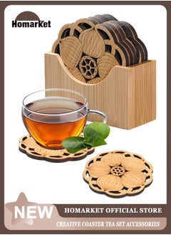 Buy Tea Coaster, Bamboo Coaster Anti-scalding Insulation Pad Bamboo Desk Pad Beverage Coaster Carved Wooden DrinkCoaster for Home Office in UAE