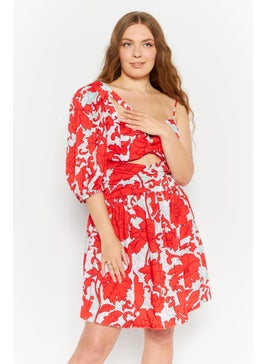 Buy Women Allover Print Mini Dress, Red Combo in Saudi Arabia