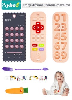 Buy 2 Pack Silicone Baby Teething Toys, Remote Control + Phone Shape Infants Chew Toy With 2 Anti-loss Chain And One Cleaning Brush in UAE