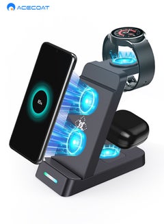 Buy 3-in-1 Magnetic Wireless Charging Station for Phone Earphone Watch - 15W Multifunctional Fast Charger with Smart Indicator - Qi-Certified for Samsung Galaxy Apple Huawei Xiaomi - Phone Holder - Black in Saudi Arabia