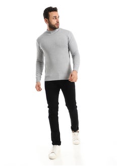 Buy Knitted Ribbed High Cole Slip On Heather Grey Pullover in Egypt