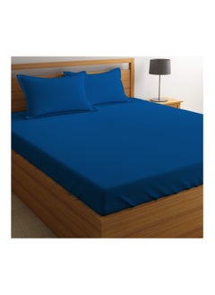 Buy King Size Blue Soft Wrinkle Free Microfiber Bed Sheet Set with Pillow Covers in UAE