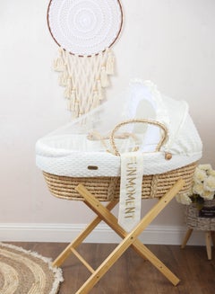 Buy Portable Baby Moses Basket Cot With Durable Stand (off white) in UAE