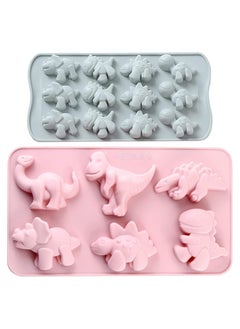 اشتري 2Pcs Jello Mold Dinosaur Food Grade Silicone Molds 3D Dinosaur Cavity Candy Molds Suitable for Kid DIY Chocolate Cookies Pudding Jelly Candy Ice Cube Cake Decorations Tools في الامارات