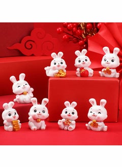 Buy 8 Pieces 2023 Miniature Rabbit Figures Resin Chinese Zodiac Year Rabbit Ornament Year of The Rabbit Lucky Bunny Statue Animal Sculpture Desk Ornament for Dollhouse Spring Festival Decorations in Saudi Arabia