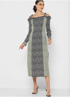 Buy Mix Print Cold Shoulder Midaxi Dress in Saudi Arabia