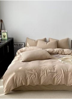 Buy King Size 6 piece Bedding Set Without Filling, Washable Cotton Beige Color. in UAE