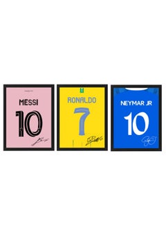 Buy Set of 3, Ronaldo - Messi - Neymar Autographed Jersey Poster with Frame 30x40cm in UAE