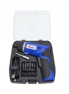 Buy 3.6V Cordless Electric Screwdriver Set 17+1 Torque Rotating Handle Forward/Reverse switch LED Light USB Charge 19 Pcs Accessories & Tool Box in UAE