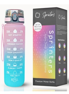 Buy SPRINTERS - 1 Liters Water Bottle 32Oz BPA Free, Multicolor - Leak Proof With Motivational Quote And Time Marker, Anti Slip For Sport ,Fitness, Gym , Picnic (1 Liter, Pink/ Blue Gradient) in UAE