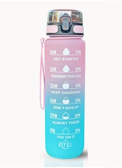 Buy SPRINTERS - 1 Liters Water Bottle 32Oz BPA Free, Multicolor - Leak Proof With Motivational Quote And Time Marker, Anti Slip For Sport ,Fitness, Gym , Picnic (1 Liter, Pink/ Blue Gradient) in UAE