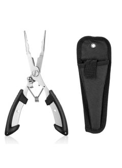 اشتري Fishing Pliers, Stainless Steel Split Ring Pliers with Corrosion Resistant Titanium Coating Rubber Handle for Professional Saltwater Fresh Water Fishing Pliers with Sheath Hook Remover Fish Holder في السعودية