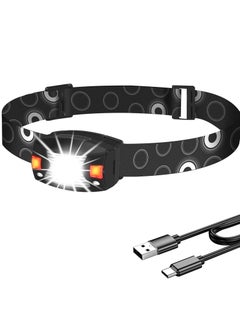 Buy Rechargeable Headlamp with Red Light, Super Bright 350LM Waterproof USB Head Lamp, 5 Modes LED Motion Sensor Headlight for Adults and Kids, Ideal for Outdoor Camping, Running, Fishing in UAE