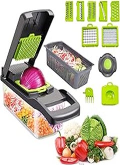 اشتري 12 in 1 Vegetable Chopper, Mandoline Vegetable Slicer Fruit and Vegetable Dicing Machine, Multi-Function Kitchen Vegetable Cutter with Egg Separator for Onion Garlic Carrot Potato Salad Dicer في مصر