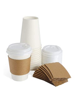 اشتري Pack Of 50 Disposable Hot Paper Coffee Cups With Lids And Sleeves 12 Ounce في الامارات