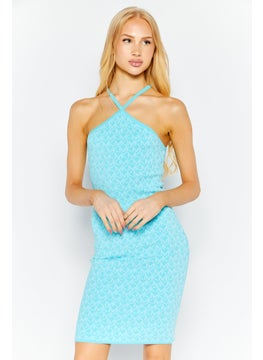 Buy Women Textured Mini Dress, Turquoise in Saudi Arabia